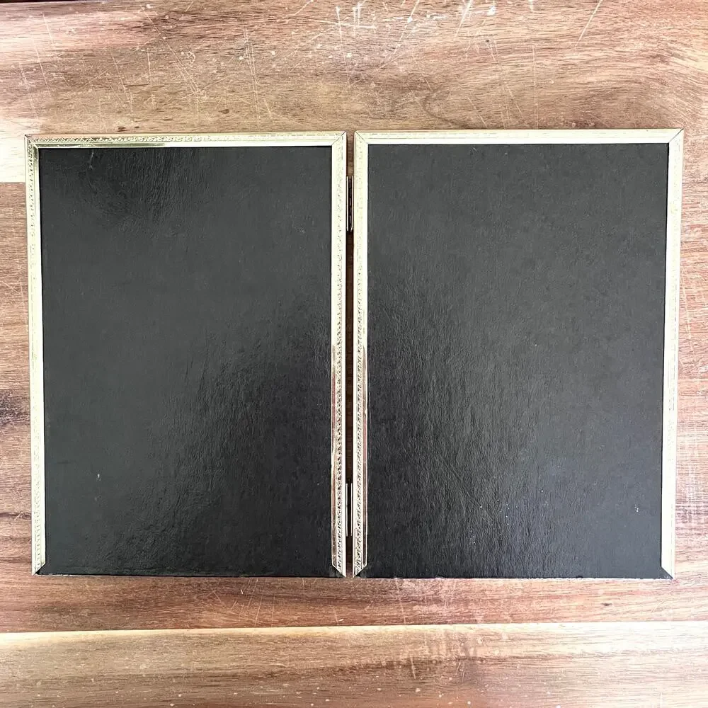 Vintage Gold Brass Tone Metal Bi-Fold Tabletop Picture Frame for 5x7